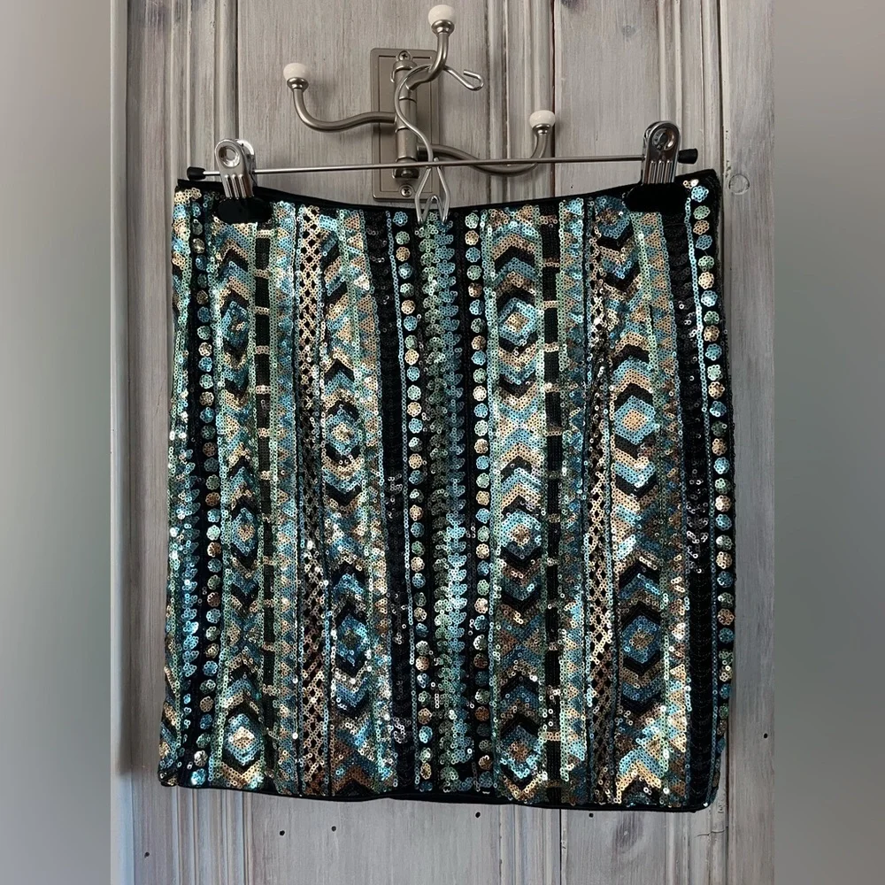 ARK & CO. aquatic colors sequined short skirt sz M swifty festival rave glam